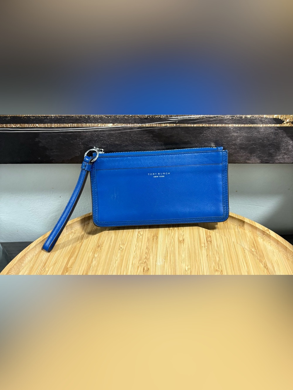 Women Tory Burch Cobalt Blue Leather Wristlet Wallet